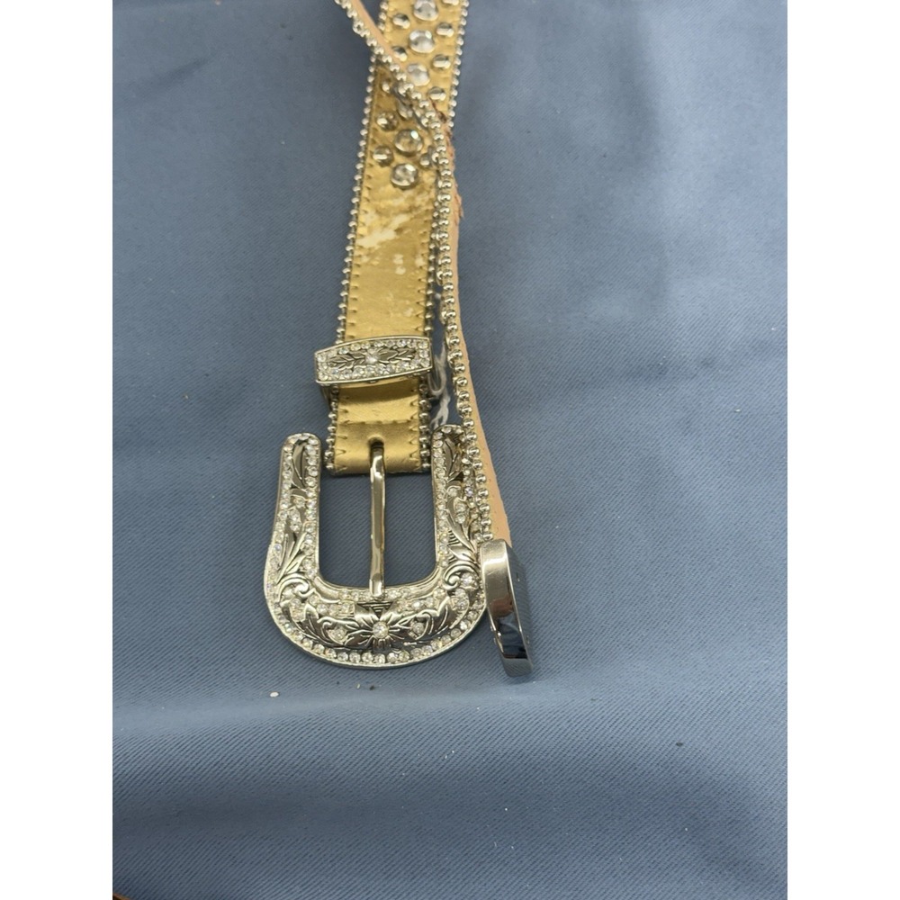 Women's Genuine Leather Western Belt With Rhinestones With Buckle 41" Tan